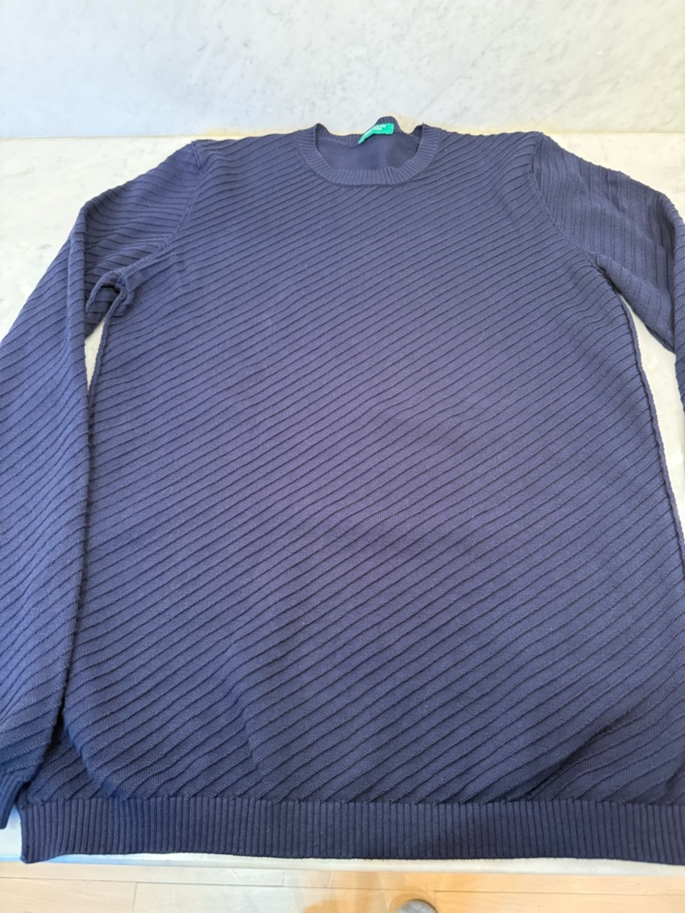 Benetton Navy Boys Light Cotton Ribbed Sweater Size 3XL (13-14 years) Preppy